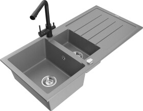 MEXEN - Andres granitový dřez s odkapávačem včetně baterie Duero, šedá 6515-71-671600-70