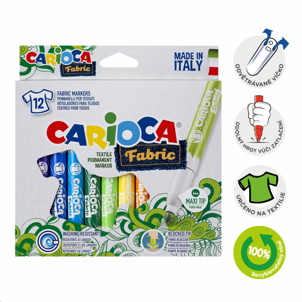 Carioca textilní fixy, maxi hrot, 12 ks, mix barev