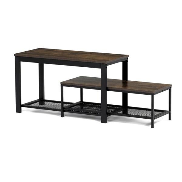 Botník 2 police, MDF dekor staré dřevo, kov - černý matný lak