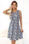296-13 VICTORIA Trapézové boho šaty s potiskem ve středomořském stylu - modré XS