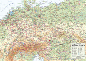 Střední Evropa nástěnná obecně zeměpisná mapa 715 000