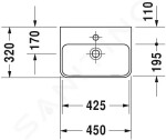 DURAVIT - ME by Starck Umývátko 450x320 mm, s přepadem, s otvorem pro baterii, bílá 0719450000