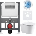 CERANO Kompletní WC set Basic/Carlito - bílá lesklá - WC tlačítko Modulo/Stříbrná - závěsné - nízký modul - předstěnová instalace - 48,5x36,5 cm
