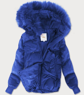 Dámská manšestrová bunda v chrpové barvě s kapucí (7696) odstíny modré M (38)