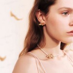 Náušnice s broskvovými krystaly Isolda - stříbrné zapínání, Champagne