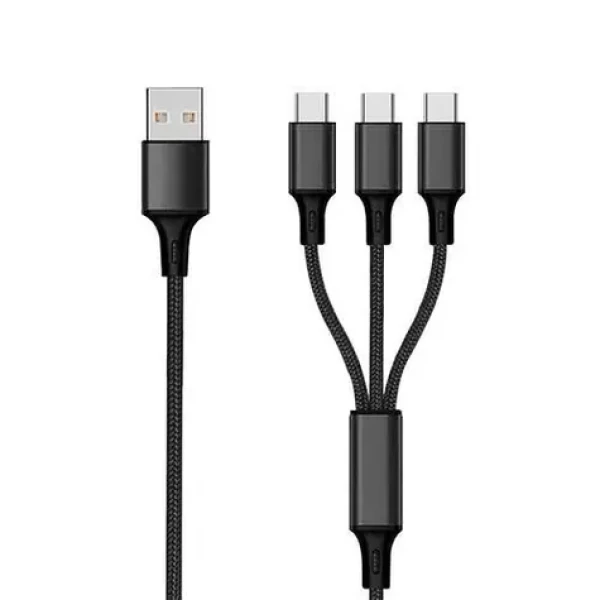 2GO USB 3in1 Nylon černá / Nabíjecí kabel / 3× USB-C / 1,5 m / 3 A (797156)