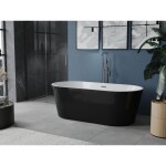 MEXEN/S - Luna volně stojící vana 140 x 75, bílá/černá, sifon a přepad grafit metal 52031407575-95