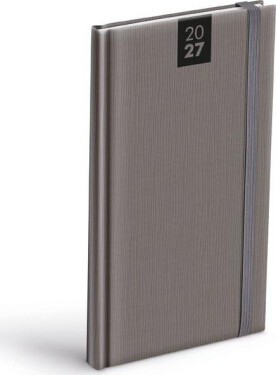 Diář 2027 T806 PU šedý s gumkou 90x170mm