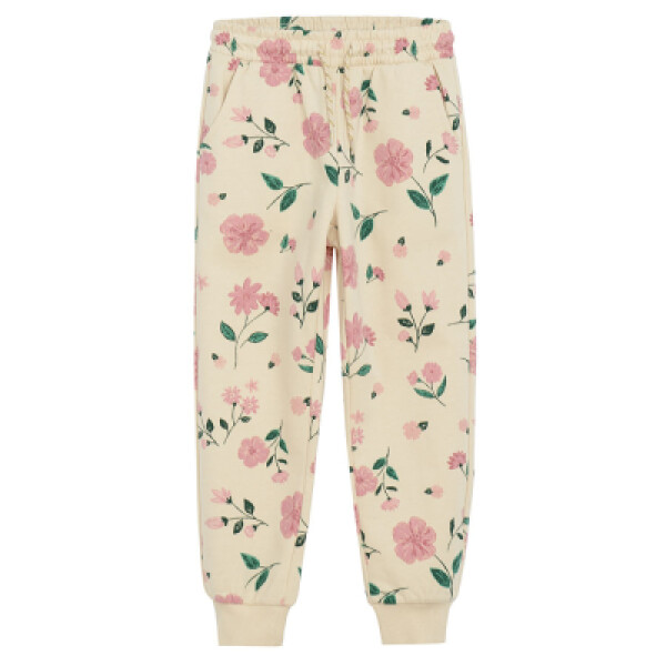 Sportovní kalhoty s květinovým motivem- béžová - 98 WHITE