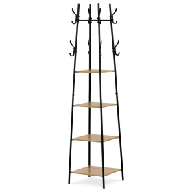 Věšák se 4 policemi, dekor divoký dub, MDF, černý lak