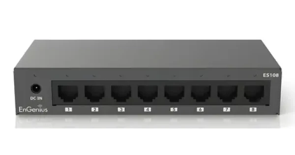 EnGenius ES108 černá / Switch / 8x Gigabit LAN / unmanaged / bez ventilátoru / na zeď (ES108)