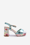 Dámské sandály na podpatku s květinami D&A CR980 modré 36