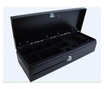 Virtuos pokladní zásuvka FT-460C1; Flip top, bez víka, 9-24V, černá - s kabelem