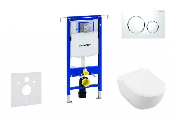 GEBERIT - Duofix Modul pro závěsné WC s tlačítkem Sigma20, bílá/lesklý chrom + Villeroy Boch - WC a sedátko, DirectFlush, SoftClose, CeramicPlus 111.355.00.5 NI4