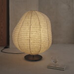 Ferm Living Stojací lampa Kurbis Black / Natural Ø 60 cm, krémová barva, kov, papír
