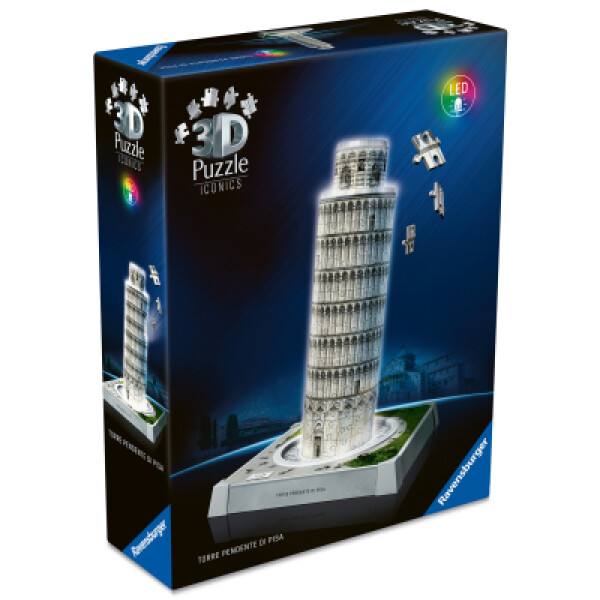 Puzzle 3D Iconics: Šikmá věž v Pise Noční edice