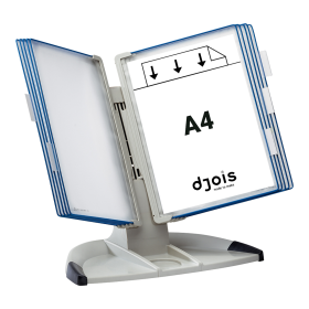 Djois pultový plastový stojan Design s rámečky, 10 rámečků A4, stojan šedý, rámečky modré, 1 set