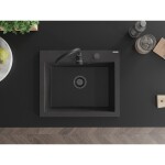 MEXEN/S - Elix granitový dřez 1-miska 600 x 500 mm, černá kropenatá, sifon černá 6525601005-76-B