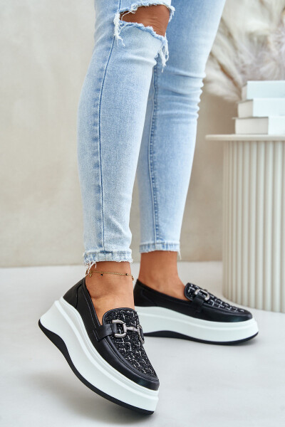 Kožené Dámské Mokasíny Na Platformě S Dekorací Černé Vinceza 89105 39