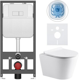 CERANO Podomítkový WC set Carlito - bílá lesklá - tlačítko Basic/Modulo, bílé - závěsné - předstěnová instalace/sádrokarton - 48,5x36,5 cm