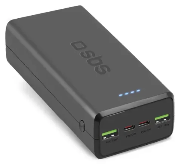 SBS PowerBank 30 000 mAh černá / Powerbanka / Power Delivery 20 W / 2x USB-C / 2x USB-A