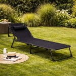 Polohovací černé zahradní lehátko s polštářem