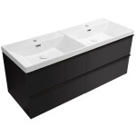 CERANO - Koupelnová skříňka Velora - černá matná, úchytka černá + keramické dvojumyvadlo Viano - bílá lesklá - 121,5x58x46,5 CER-495854