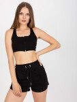 Černý bavlněný basic pruhovaný crop top RUE PARIS