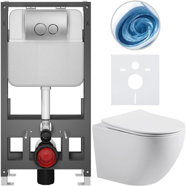 CERANO - Kompletní WC set Basic/Cesso - bílá matná - WC tlačítko Dualo/Stříbrná - volně stojící - předstěnová instalace - 49x36 CER-8050BD86162