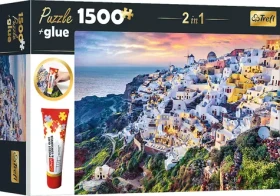 Trefl - Puzzle - Sada 2v1 Nádherný ostrov Santorini, Řecko s lepidlem
