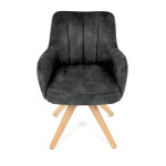 Židle jídelní, otočný mechanismus 360°, taštičkové pružiny v sedáku, tmavě zelená látka, noha masiv dub