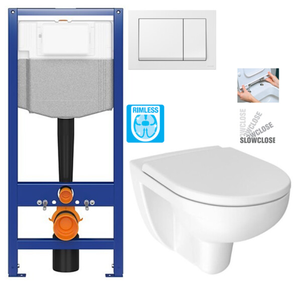 CERSANIT předstěnový instalační systém s bílym tlačítkem K97-516 + WC JIKA LYRA PLUS RIMLESS + SEDÁTKO DURAPLAST SLOWCLOSE K97-526 516 LY2