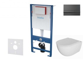 Kielle - Genesis Set předstěnové instalace, klozetu Oudee, sedátka softclose a tlačítka Gemini I, lesklá černá 30505SS74