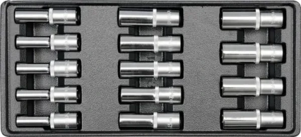 YATO Klíče nástrčné hluboké + vložka do zásuvky 14 ks 8-21mm