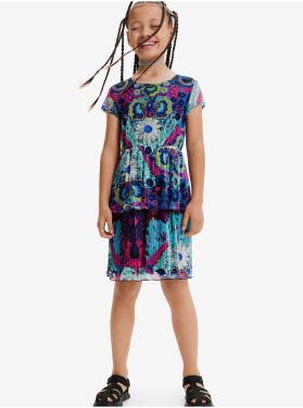 Růžovo-tyrkysové holčičí vzorované šaty Desigual Caleido - Holky