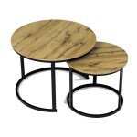 Stůl konferenční, set 2 ks, MDF deska, dekor divoký dub, kovová podnož, černý lak