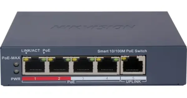 Hikvision DS-3E1105P-EI(O-STD)V2 / Switch / 4x 100 Mbps RJ45 PoE / 1x 100 Mbps uplink / 60W PoE budget (DS-3E1105P-EI(O-STD)V2)