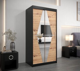 Šatní skříň Abi Bo Barva korpusu: Černá, Rozměry: 100 cm, Dveře: Dub artisan