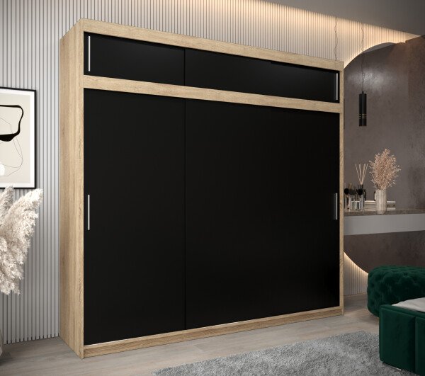 Šatní skříň Abi T0 s nástavcem Barva korpusu: Dub Sonoma, Rozměry: 250 cm, Dveře: Černá