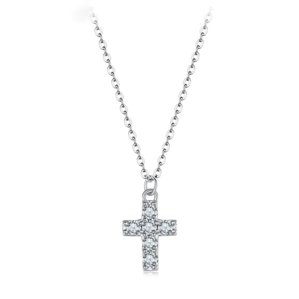 Stříbrný náhrdelník Elara - kříž, MOISSANITE + CERTIFIKÁT, Stříbrná 40 cm + 5 cm (prodloužení) certifikát GRA, hadřík na čištění stříbra, dárková krabička