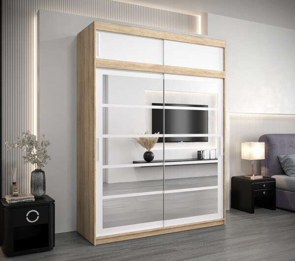 Šatní skříň Abi Ro2 s nástavcem Barva korpusu: Dub Sonoma, Rozměry: 150 cm, Dveře: Bílá