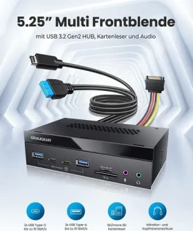 GrauGear Multi Frontblende 8-Port / Frontpanel / USB 3.2 Gen 1 / čtečka SD, microSD / 6 portů (G-MP03CR-AU)