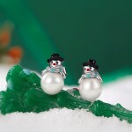 Stříbrné náušnice Sněhuláčci s perlou – stříbro 925/1000, Stříbrná Bílá