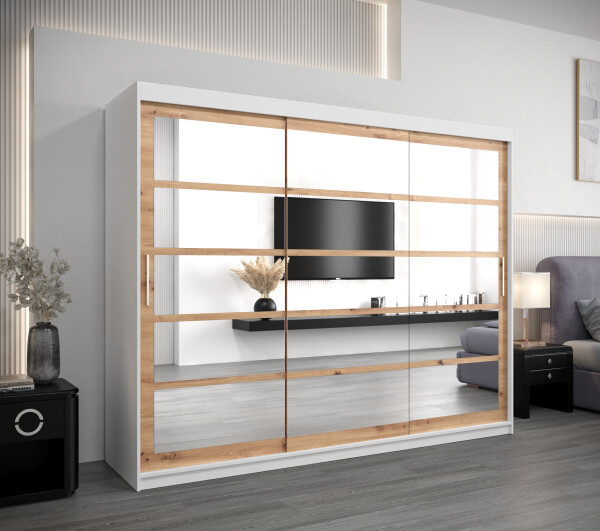 Šatní skříň Abi Ro2 Barva korpusu: Bílá, Rozměry: 250 cm, Dveře: Dub artisan