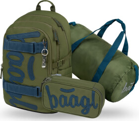 BAAGL SET 3 Skate Olive: batoh, penál, sportovní taška GRS