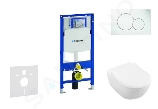 GEBERIT - Duofix Modul pro závěsné WC s tlačítkem Sigma01, alpská bílá + Villeroy Boch - WC a sedátko, DirectFlush, SoftClose, CeramicPlus 111.300.00.5 NI1