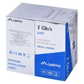 Lanberg UTP kabel drát černý 305 m / Síťový kabel / CCA / 250 MHz / AWG23 (LCU6-10CC-0305-BK)