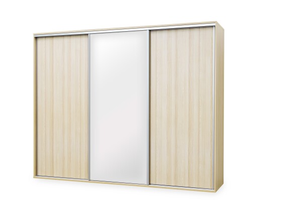 Nábytek Mikulík Skříň FLEXI 3 - 2x dveře plné, 1x zrcadlo ROZMĚR: (š/v/h) 280 x 240 x 65 cm