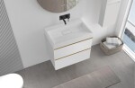 CERANO - Koupelnová skříňka Velora - bílá matná, úchytka zlatá + umyvadlo z lit. mramoru Vita - bílá matná - 70x63x46,5 CER-8050BD84006
