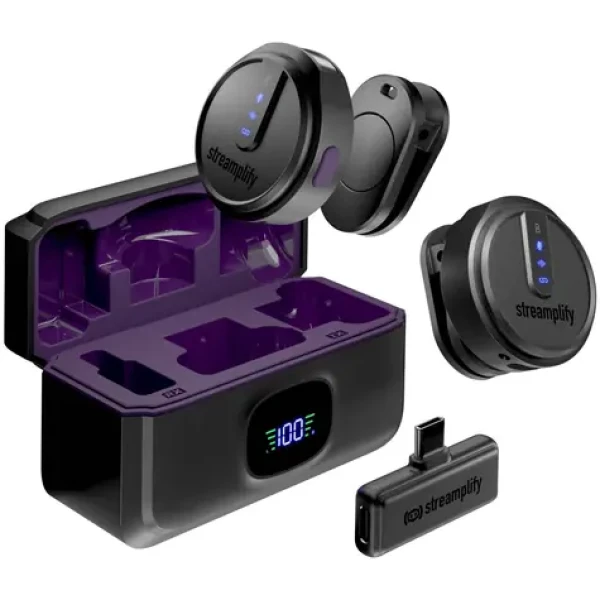 Streamplify MIC GO / 2x bezdrátový mikrofon + nabíjecí pouzdro / 2.4GHz / USB-C / výdrž až 21 hodin (SPML-MG1C051.11)